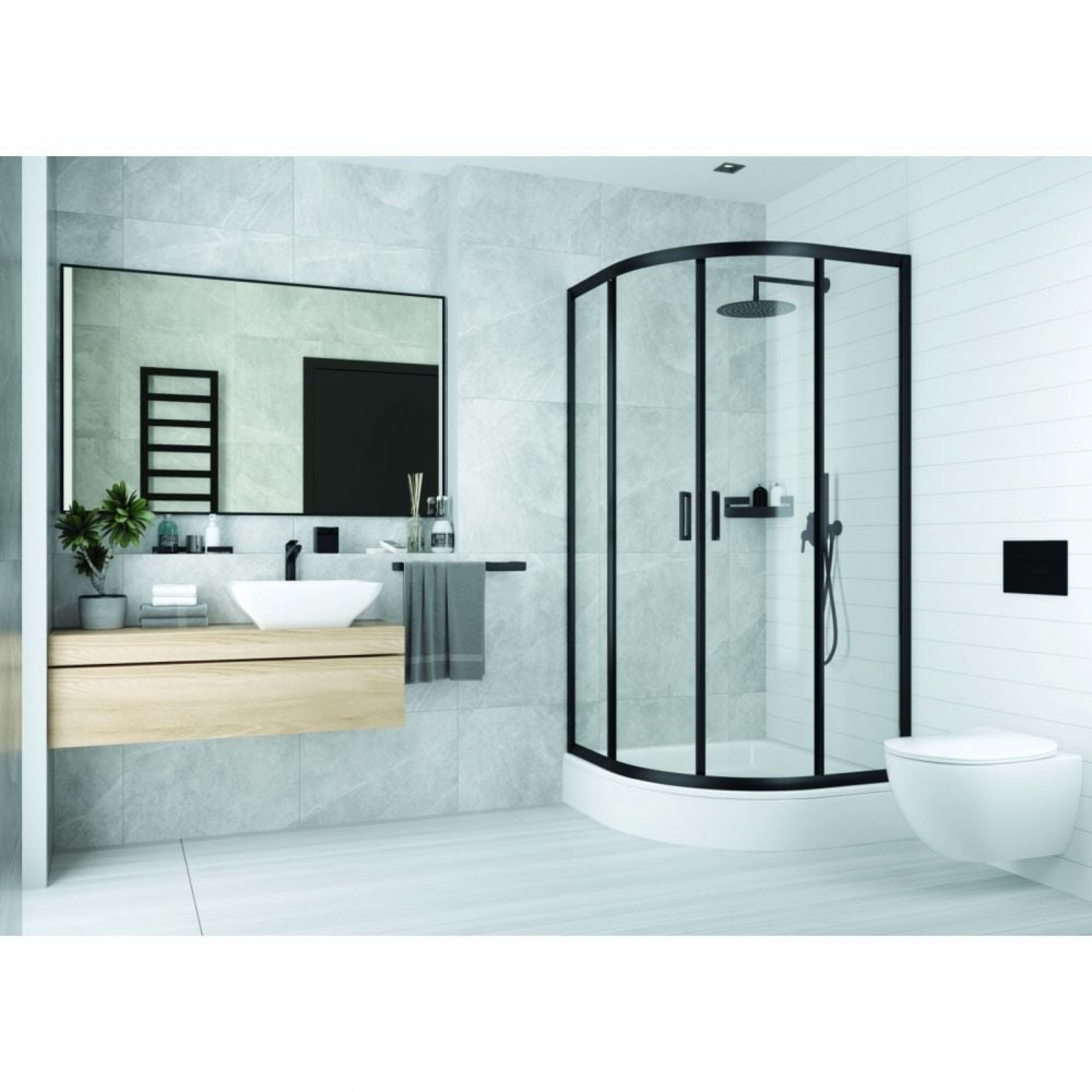 Душевая кабина полукруглая прозрачное стекло черный профиль 90 × 90 × 185 мм KYP_N51K Funkia Deante 