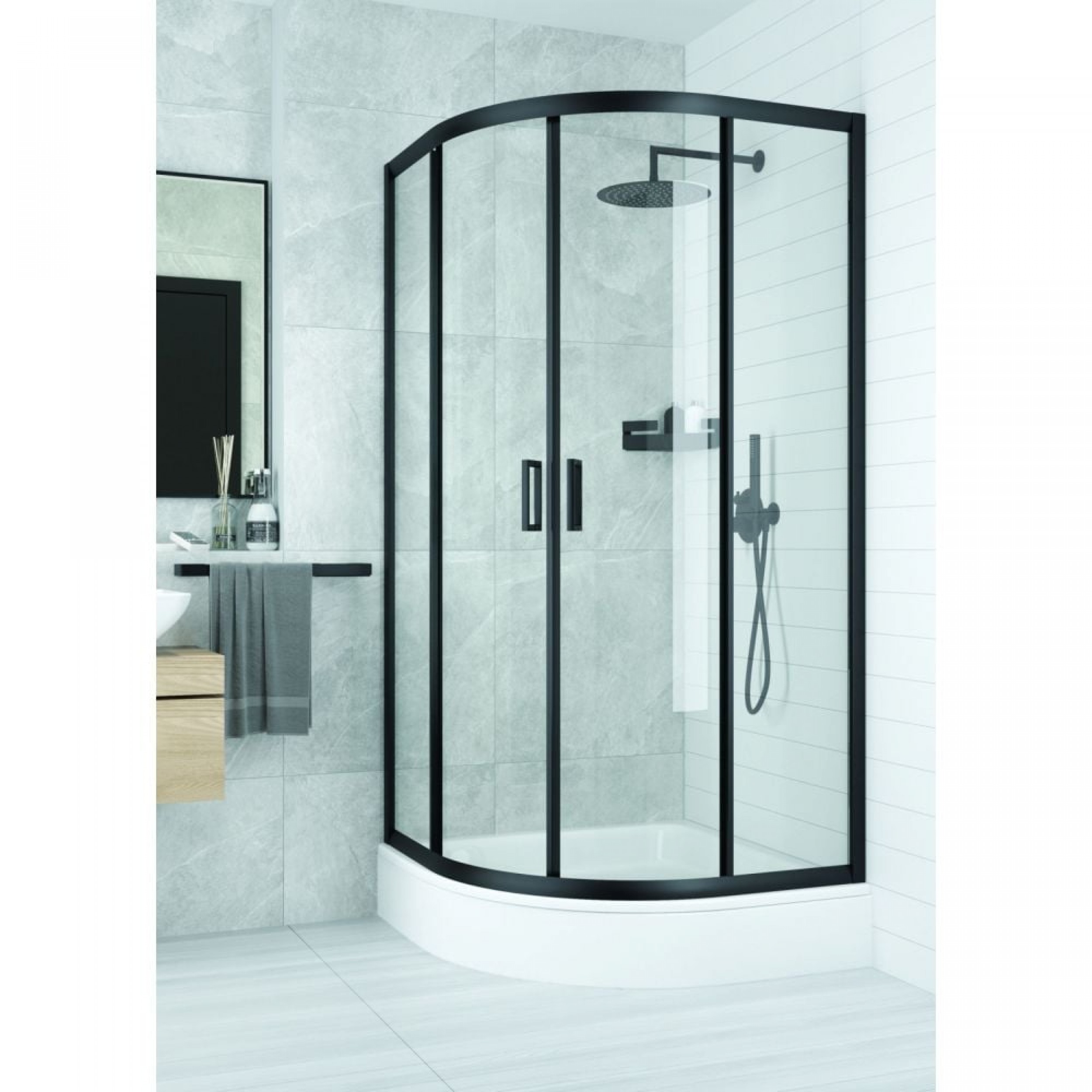 Душевая кабина полукруглая прозрачное стекло черный профиль 90 × 90 × 185 мм KYP_N51K Funkia Deante 