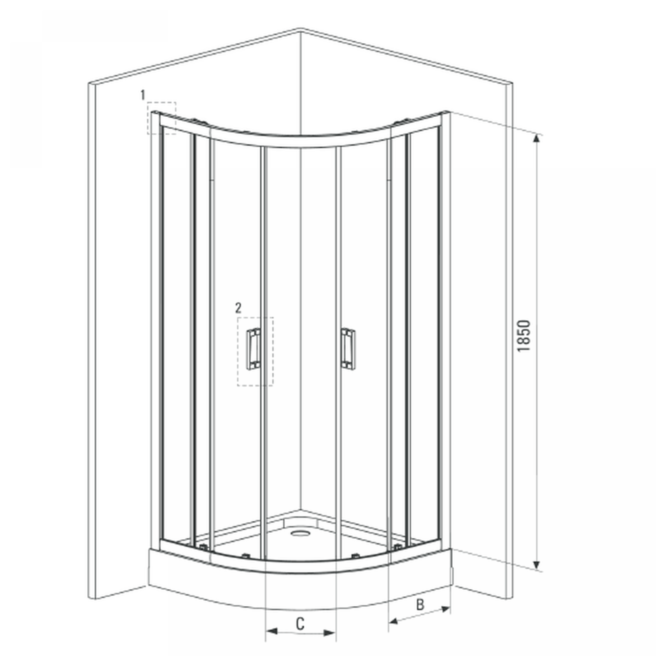 Душевая кабина полукруглая прозрачное стекло черный профиль 90 × 90 × 185 мм KYP_N51K Funkia Deante 